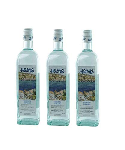 3x 700ml Tsipouro Idoniko ohne Anis 40% Vol. erstklassiger Tresterbrand Schnaps aus Griechenland - griechischer Raki im Set + Probiersachet Olivenöl 10ml oder Nescafe Frappe 2g von Domaine Costa Lazaridi S.A.