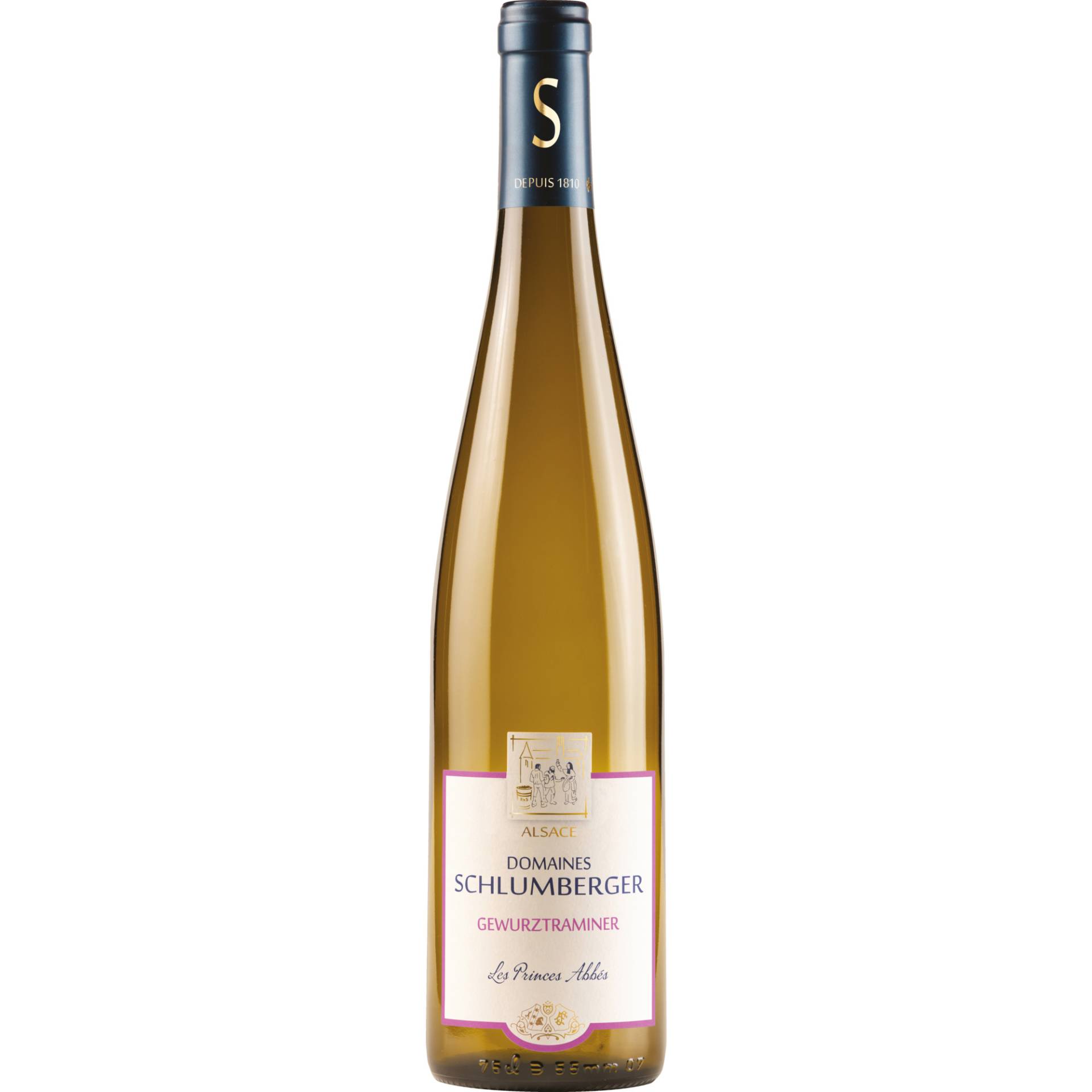 Les Princes Abbés Gewürztraminer, Alsace AOP, Elsass, 2022, Weißwein von Domaines Schlumberger - Siège social :, 100 rue Theodore Deck, 3 Rue des Cr Populaires, 68500 Guebwiller, Frankreich