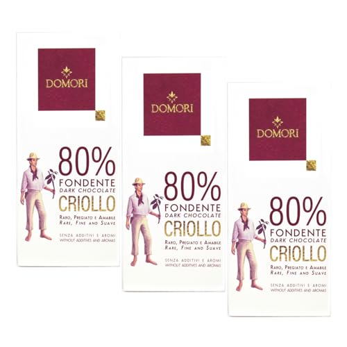 Domori® | Schöne dunkle Schokolade | Tafel Dunkle Schokolade Criollo 80% - 3 x 50 Gr | Schokoladennotizen Getrocknete Feigen & Datteln von Domori