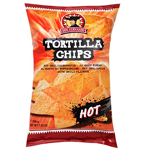 Feurig scharfe Tortilla Chips Hot mit Chili-Geschmack in der 200g Packung Don Fernando von Gunz