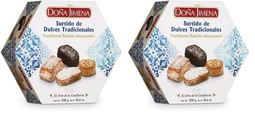 Doña Jimena| Weihnachtsgeschenkkorb| Sortiment traditioneller Süßigkeiten, Schokoladen-Polvorones, Mini-Schmalzgebäck und Blätterteiggebäck | Für die ganze Familie | Mandeln, 300 Gramm (Packung mit 2) von Doña Jimena