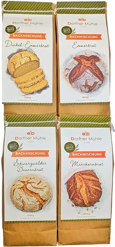 Bio Brotbackmischungen Dorfner Mühle - 8 Brote [4x1kg] - Handgemacht in Bayern aus biologischem Anbau ohne industrielle Zusätze von Dorfner Mühle