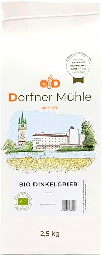 Bio Dinkelgrieß [2,5kg] - feiner Grieß für Brei, Grießnockerl, Aufläufe und Grießspeisen - 100% Dinkel aus biologischem Anbau ohne Zusätze von Dorfner Mühle