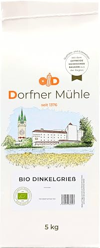 Bio Dinkelgrieß [5kg] - feiner Grieß für Brei, Grießnockerl, Aufläufe und Grießspeisen - 100% Dinkel aus biologischem Anbau ohne Zusätze von Dorfner Mühle