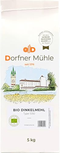 Bio Dinkelmehl Type 1050 [5kg] - Traditionelles Brotmehl aus Bayern für Dinkelbrote und -brötchen - 100% Dinkel aus biologischem Anbau ohne Zusätze von Dorfner Mühle