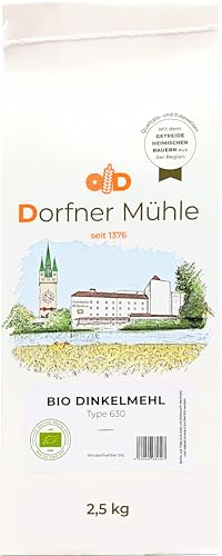 Bio Dinkelmehl Type 630 [2,5kg] - Dinkel-Haushaltsmehl aus Bayern für Brötchen, Gebäck, helle Brote und Mischbrote. 100% Dinkel aus biologischem Anbau von Dorfner Mühle