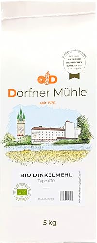 Bio Dinkelmehl Type 630 [5kg] - Dinkel-Haushaltsmehl aus Bayern für Brötchen, Gebäck, helle Brote und Mischbrote. 100% Dinkel aus biologischem Anbau von Dorfner Mühle