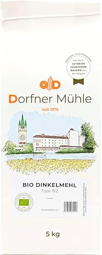 Bio Dinkelmehl Type 812 [5kg] - Universal einsetzbares Mehl aus Bayern für Brot, Brötchen und Gebäck - 100% Dinkel aus biologischem Anbau ohne Zusätze von Dorfner Mühle