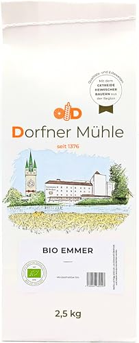 Bio Emmer - Urkorn Körner aus Bayern als Ersatz für Weizen - 100% Emmer aus biologischem Anbau (2.5kg) von Dorfner Mühle