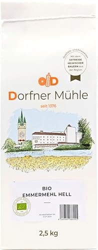 Bio Emmermehl hell - Urkorn-Mehl aus Bayern als Ersatz für Weizen - 100% Emmer aus biologischem Anbau (2.5kg) von Dorfner Mühle