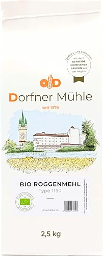 Bio Roggenmehl Type 1150 - Traditionelles Roggenmehl aus Bayern für rustikale Brote - 100% Roggen aus biologischem Anbau ohne Zusätze (2.5kg) von Dorfner Mühle