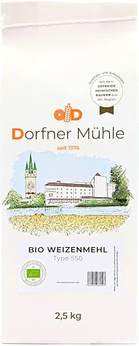 Bio Weizenmehl Type 550 - Das Bäckermehl aus proteinstarken Weizensorten aus Bayern - 100% Weizen aus biologischem Anbau (2.5kg) von Dorfner Mühle