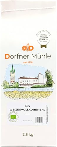 Bio Weizenvollkornmehl [2,5kg] - Fein vermahlenes Vollkornmehl aus Bayern für (Vollkorn) Brote und Brötchen - 100% Weizen aus biologischem Anbau von Dorfner Mühle