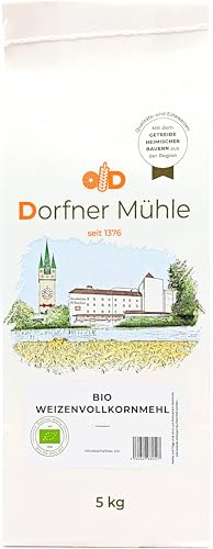 Bio Weizenvollkornmehl - Fein vermahlenes Vollkornmehl aus Bayern für (Vollkorn) Brote und Brötchen - 100% Weizen aus biologischem Anbau (5kg) von Dorfner Mühle