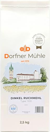 Dinkel Ruchmehl [2,5kg] - Traditionelles Mehl für rustikale Dinkelbrote und -brötchen, Schweizer Bürli und herzhafte Backwaren - 100% Dinkel ohne Zusätze von Dorfner Mühle