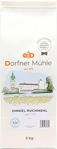 Dinkel Ruchmehl [5kg] - Traditionelles Mehl für rustikale Dinkelbrote und -brötchen, Schweizer Bürli und herzhafte Backwaren - 100% Dinkel ohne Zusätze von Dorfner Mühle