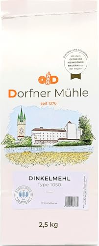 Dinkelmehl Type 1050 - Klassisches Brotmehl für Dinkelbrote und -brötchen. 100% Dinkel ohne Zusätze. (2,5kg) von Dorfner Mühle