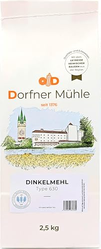 Dinkelmehl Type 630 [2,5kg] - Helles Dinkelmehl in Bäckerqualität aus Bayern - 100% Dinkel ohne Zusätze von Dorfner Mühle