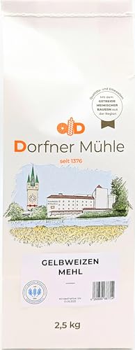 Gelbweizenmehl Type 550 [2,5kg] - Helles Urweizenmehl aus Bayern für Mischbrote, Brötchen, Gebäck, Hefe- und Kuchenteig - 100% Gelbweizen ohne Zusätze von Dorfner Mühle