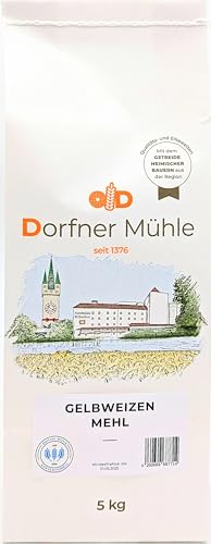 Gelbweizenmehl [5kg] - Urweizen aus Bayern für Mischbrote, Brötchen, Gebäck, Hefe- und Kuchenteig - 100% Gelbweizen ohne Zusätze von Dorfner Mühle