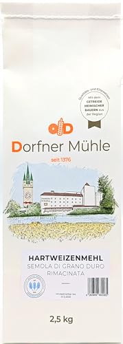 Hartweizenmehl - Semola Di Grano Duro Rimacinata - 100% Hartweizen aus Deutschland ohne Zusätze für Pasta, Nudeln und italenische Brote (2,5kg) von Dorfner Mühle