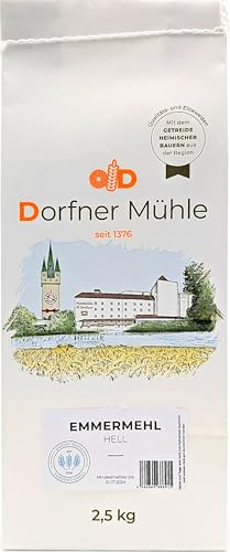 Helles Emmermehl [2,5kg] - Urkorn-Mehl aus Bayern als Ersatz für Weizenmehl - 100% Emmer ohne Zusätze von Dorfner Mühle