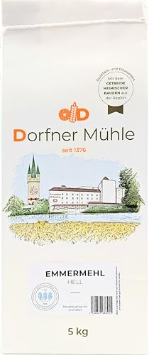 Helles Emmermehl - Urkorn-Mehl aus Bayern als Ersatz für Weizenmehl - 100% Emmer (5kg) von Dorfner Mühle