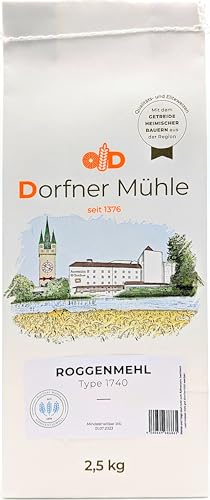 Roggenmehl Type 1740 - Sehr Dunkles Roggenmehl aus Bayern für rustikale Roggenbrote und Mischbrote - 100% Roggen (2,5 kg) von Dorfner Mühle