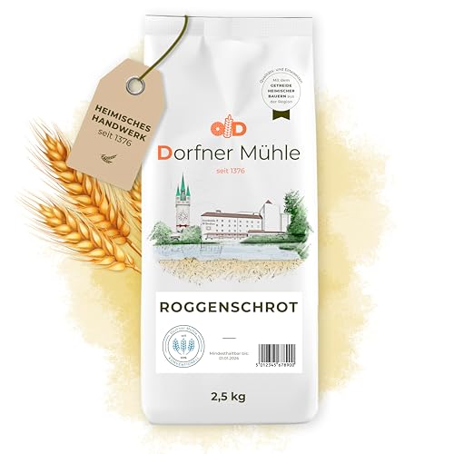 Roggenschrot [2,5kg] - schonend geschroteter Roggen aus Bayern für rustikale Brote - 100% Roggen ohne Zusätze von Dorfner Mühle