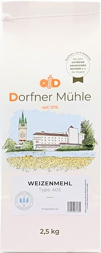 Weizenmehl Type 405 - Das klassische Haushaltsmehl für Kuchen, Plätzchen, Hefeteig - 100% Weizen ohne Zusätze (10, Kilogramm) von Dorfner Mühle