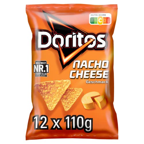 Doritos Nacho Cheese -Tortilla Nachos mit Käse Geschmack - Herzhafter Snack zum Knabbern aus Mais (12 x 110g) von Doritos