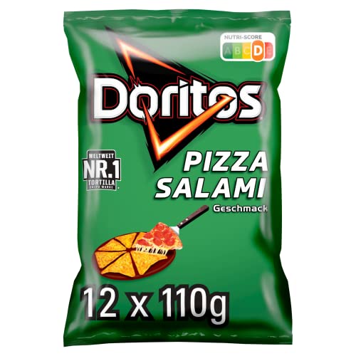 Doritos Pizza Salami - Tortilla Nachos mit Pizza Salami Geschmack - Herzhafter Snack zum Knabbern aus Mais (12 x 110g) von Doritos