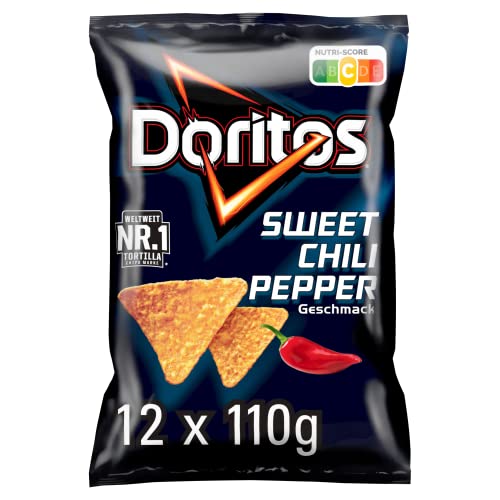 Doritos Sweet Chili Pepper - Tortilla Nachos mit süßem Chili-Geschmack - Herzhafter Snack zum Knabbern aus Mais (12 x 110g) (Verpackungsdesign kann abweichen) von Doritos