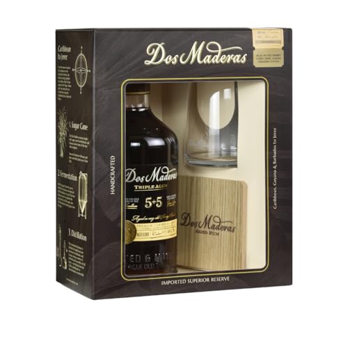 Dos Maderas PX 5+5 Years Old Aged Rum mit Geschenkverpackung mit 2 Gläsern (1 x 0.7 l) von Dos Maderas