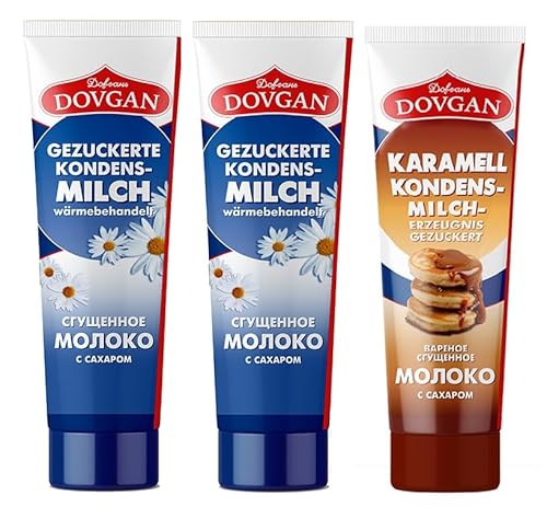 3x DOVGAN Gezuckerte Kondensmilch in Tube 150g (2 tradizionelle+1 Karamel) von Dovgan