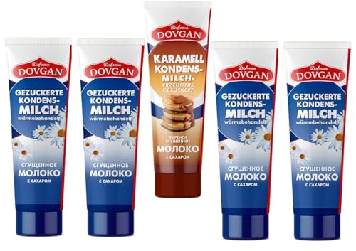 5x DOVGAN Gezuckerte Kondensmilch in Tube 150g (4 tradizionelle+1 Karamel) von Dovgan