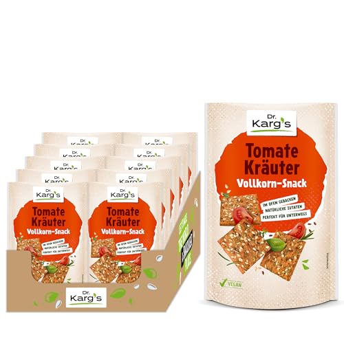 Dr. Karg Vollkorn-Snack Tomate Kräuter - knusprig, vegan, Snack mit würzigem Basilikum, Rosmarin sowie Oregano, 10 x 110 g Beutel von Dr Karg