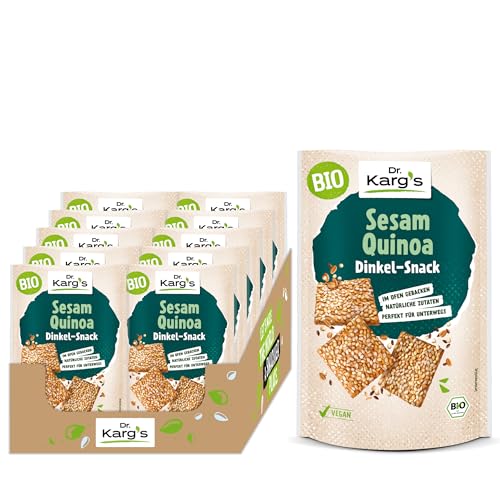 Dr. Karg’s BIO Dinkel-Snack Sesam Quinoa - knusprig, vegan, Snack mit nussigem Sesam und Quinoa, reich an Ballaststoffen, Dinkelvollkorn & ohne Zusatzstoffe, 10x110g von Dr Karg