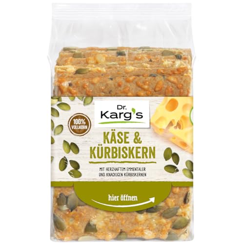 Dr. Karg’s Knäckebrot Käse & Kürbiskern - knusprig, vegetarisch, mit Emmentaler & Kürbiskernen, reich an Ballaststoffen, 100% Vollkorn & ohne Zusatzstoffe, 10x200g von Dr Karg