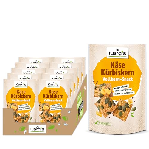 Dr. Karg’s Vollkorn-Snack Käse Kürbiskern - knusprig, vegetarisch, Snack mit Emmentaler & Kürbiskernen, 100% Vollkornmehl & ohne Zusatzstoffe, 10x110g von Dr Karg