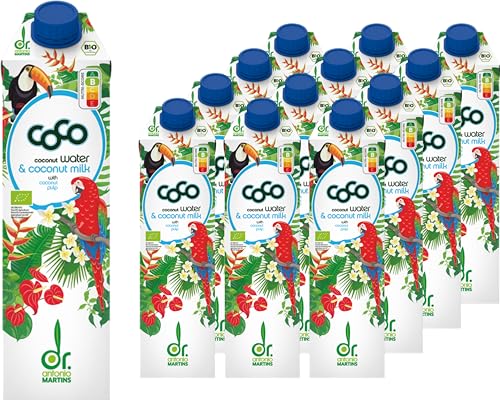 Dr. Antonio Martins - Bio Coco Water & Cocomilk I Erfrischendes & Natürliches Kokoswasser mit Kokosmilch I Vegan I Glutenfrei (12x 1000 ml) von Dr. Antonio Martins