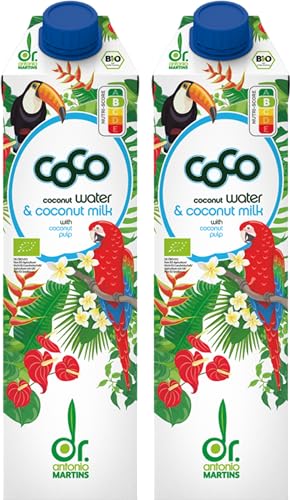 Dr. Antonio Martins - Bio Coco Water & Cocomilk I Erfrischendes & Natürliches Kokoswasser mit Kokosmilch I Vegan I Bio (2x 1000 ml) von Dr. Antonio Martins