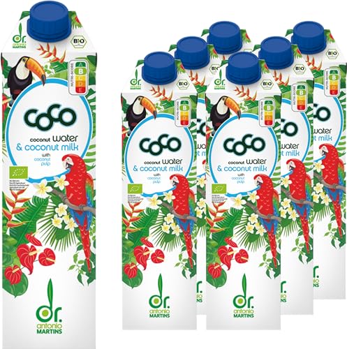 Dr. Antonio Martins - Bio Coco Water & Cocomilk I Erfrischendes & Natürliches Kokoswasser mit Kokosmilch I Vegan I Bio (6x 1000 ml) von Dr. Antonio Martins