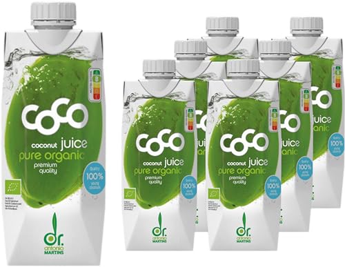 Dr. Antonio Martins - Coco Juice Pur I 100% Natürliches Kokoswasser I Erfrischend I Hydratisierend I Ohne Zusatzstoffe I Vegan I Bio (6x 500 ml) von Dr. Antonio Martins