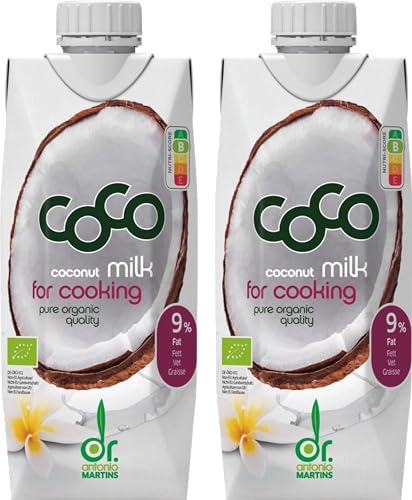 Dr. Antonio Martins - Coco Milk for Cooking mit nur 9% Fett | Ideal zum Kochen und Backen I Leicht und Cremig I Vegan I Bio | (2x 500 ml) von Dr. Antonio Martins