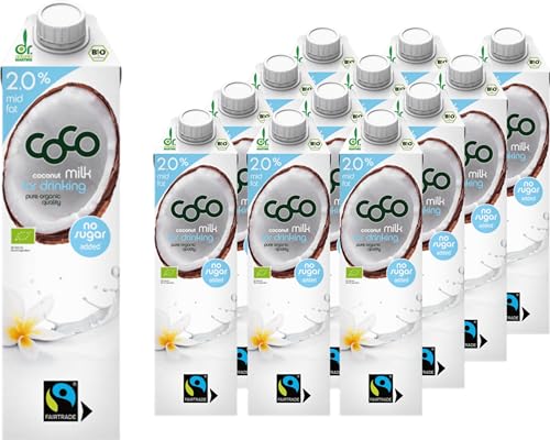 Dr. Antonio Martins - Coco Milk for Drinking mit 2,0% Fett I Leckere Milch Alternative I Ohne Zuckerzusatz | Vegan | Bio | FAIRTRADE (12x 1000 ml) von Dr. Antonio Martins