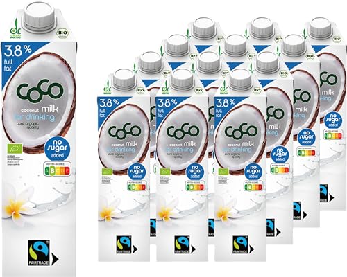 Dr. Antonio Martins - Coco Milk for Drinking mit 3,8% Fett I Leckere Milch Alternative I Ohne Zuckerzusatz | Vegan | Bio | FAIRTRADE (12x 1000 ml) von Dr. Antonio Martins