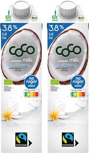 Dr. Antonio Martins - Coco Milk for Drinking mit 3,8% Fett I Leckere Milch Alternative I Ohne Zuckerzusatz | Vegan | Bio | FAIRTRADE (2x 1000 ml) von Dr. Antonio Martins