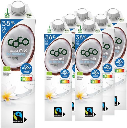 Dr. Antonio Martins - Coco Milk for Drinking mit 3,8% Fett I Leckere Milch Alternative I Ohne Zuckerzusatz | Vegan | Bio | FAIRTRADE (6x 1000 ml) von Dr. Antonio Martins