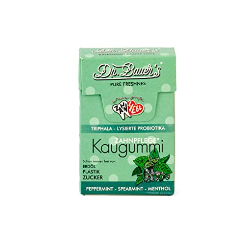 Dr. Bauer's Active Love Zahnpflege-Kaugummis OHNE Erdöl, Plastik und Zucker, Vegan - wieder verschließbare 35g Box PURE FRESHNES von Dr. Bauer's